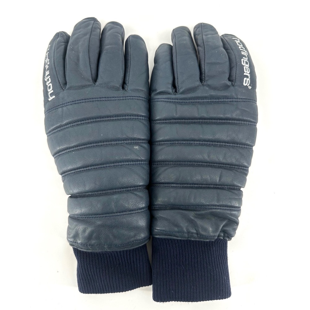 Hotfingers Wells Lamont Navy Blue Leather Ski Gloves Womens Large Vintage Japan